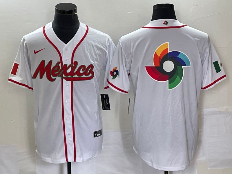 Men 2023 World Cub Mexico Blank White Nike MLB Jersey2->women mlb jersey->Women Jersey